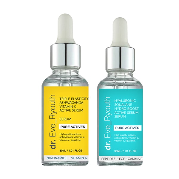 Hyaluronic acid Squalane Hydro Boost active serum 30ml + Triple Elasticity Ashwaganda Vitamin C Powerful Active Serum 30ml
